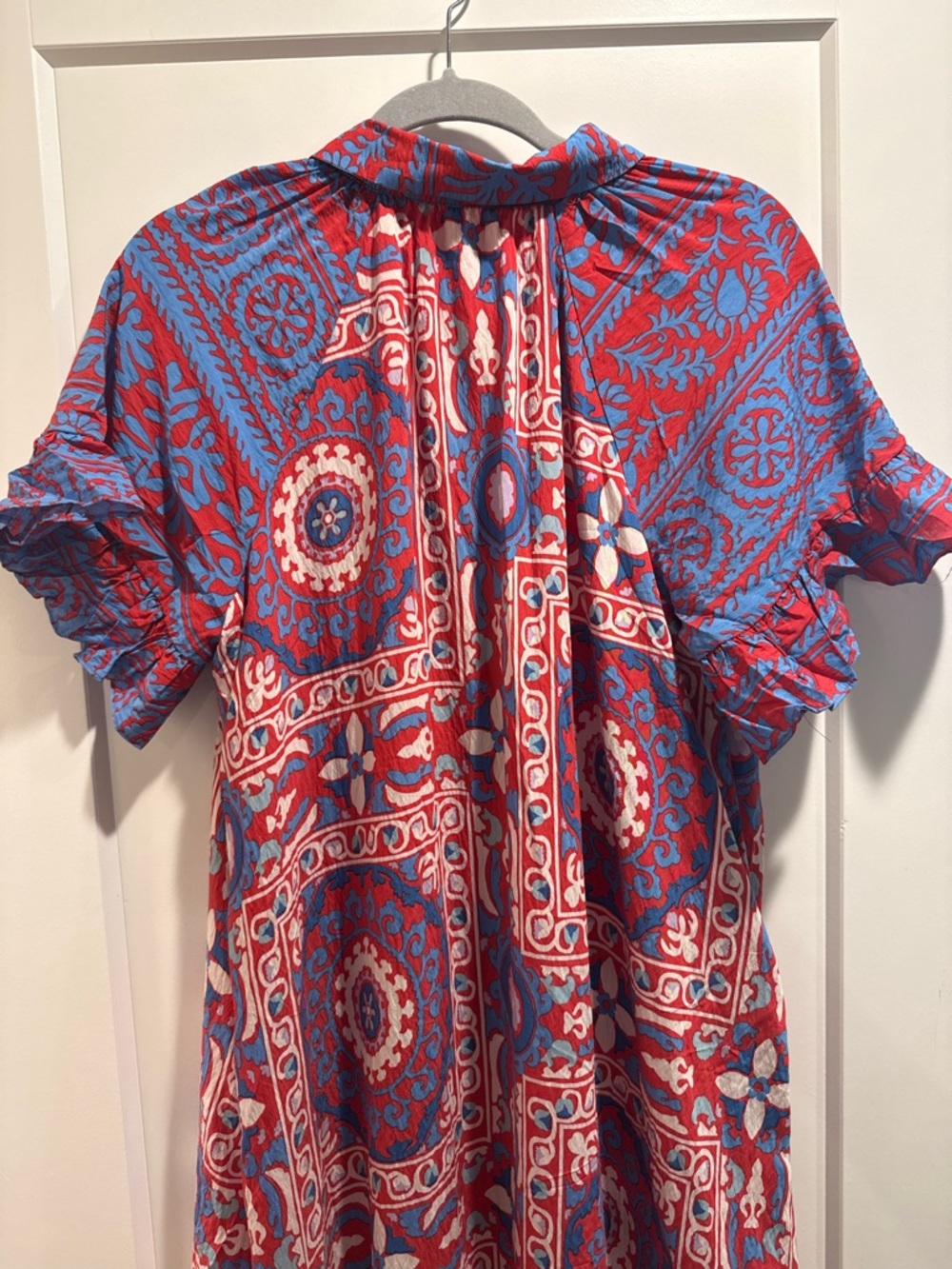 NWT Anthropologie Boho Red/ Blue Motif Midi Shirt Dress Size M - Picture 8 of 16